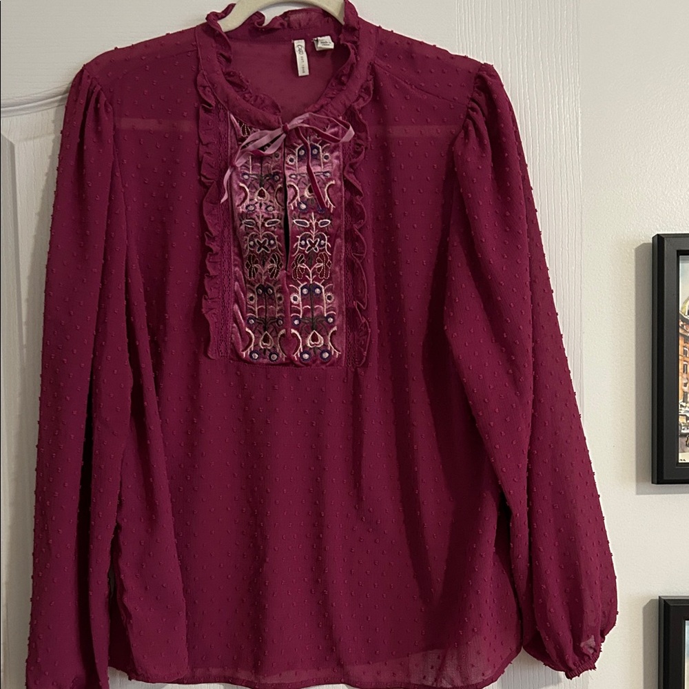 Chic Maroon Ruffle Blouse - image 1